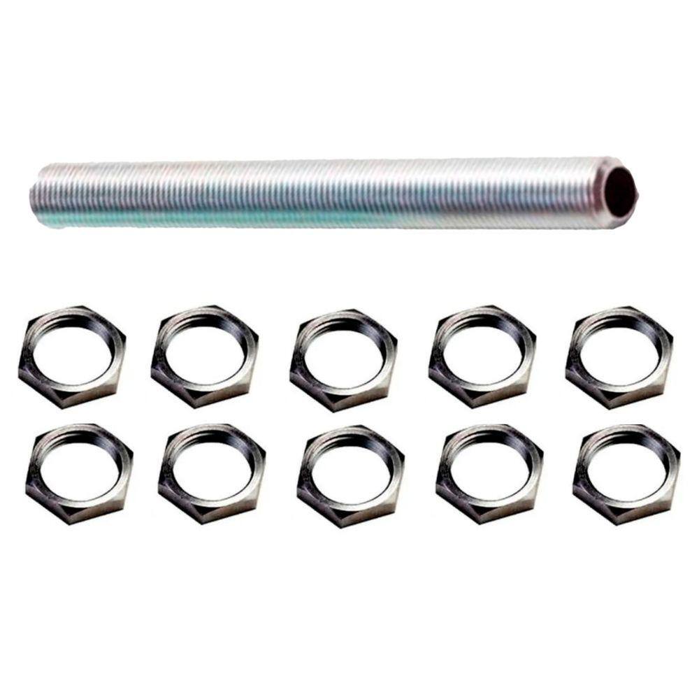 Niple Barra Rosqueada Haste Para Lustre 1 Metro + 10 Porcas