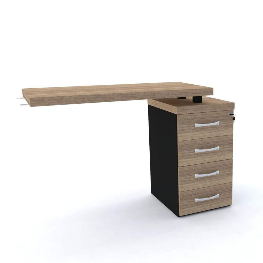 Mesa de Escritório Complemento 104 x 45 cm Pé Gaveteiro 4 Gavetas PE40 em MDP Cor Noce Naturalle
