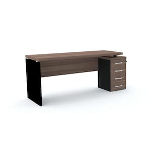 Mesa Pé Painel com Gaveteiro 4 Gavetas PE40 em MDP 164 x 60 cm Cor Walnut Base Preta