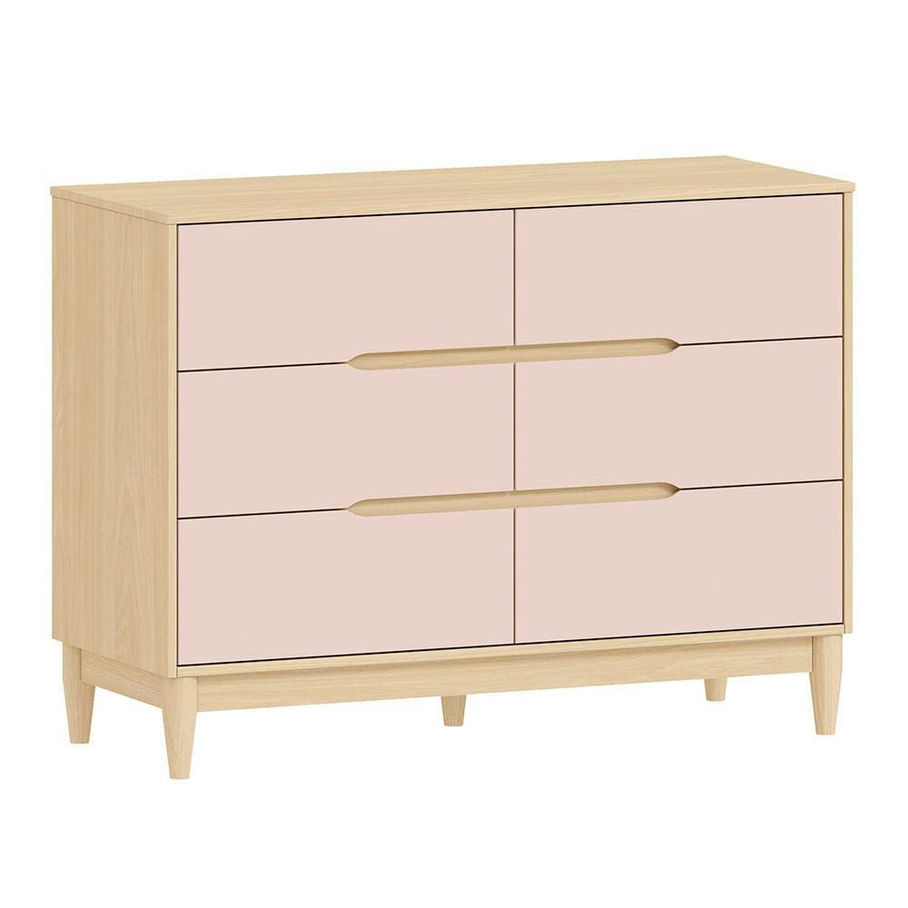 Cômoda Tomi 6 Gavetas - Carvalho Malva com Rosa