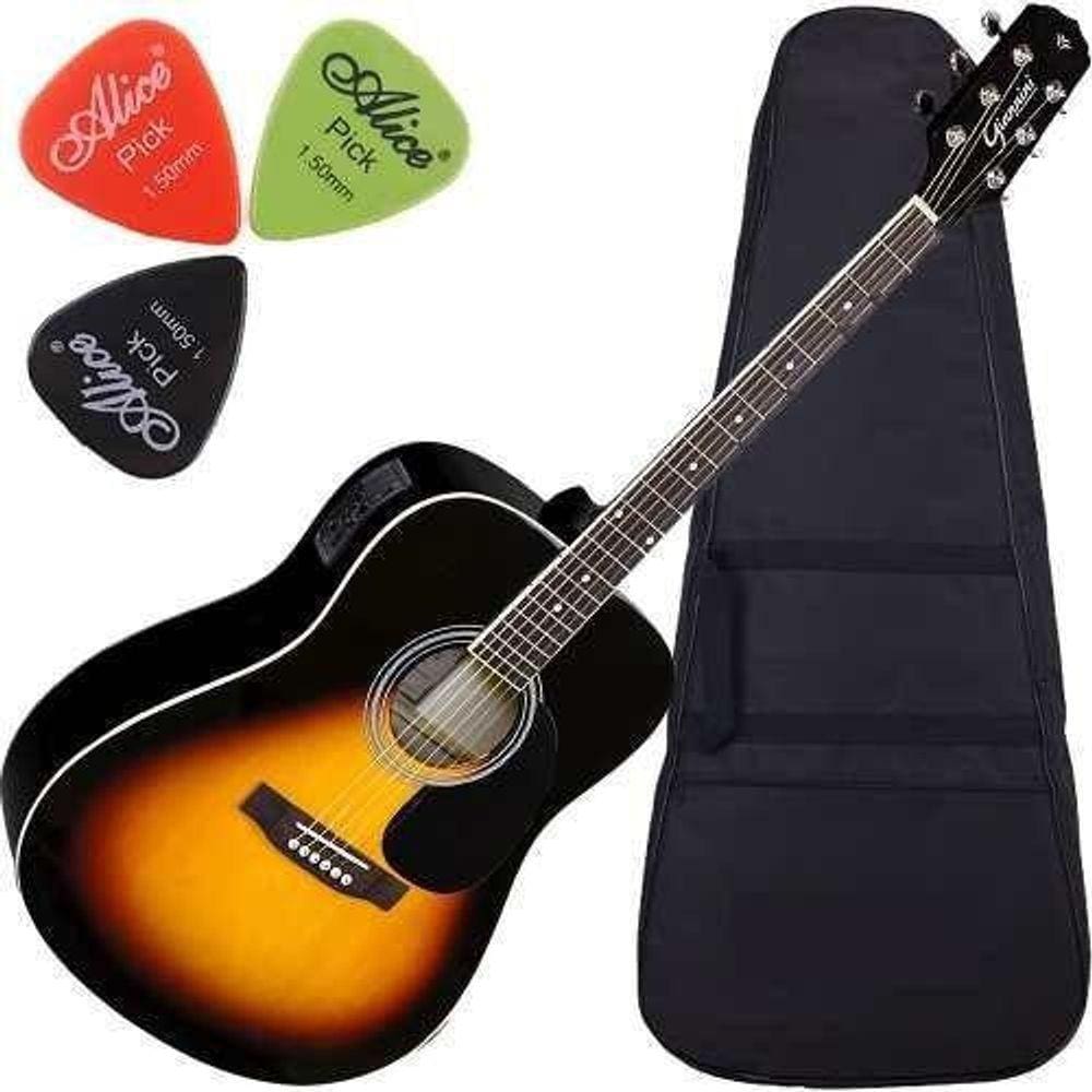 Kit Violão Folk Giannini Eletroacústico Com Afinador Gd1 Vsb