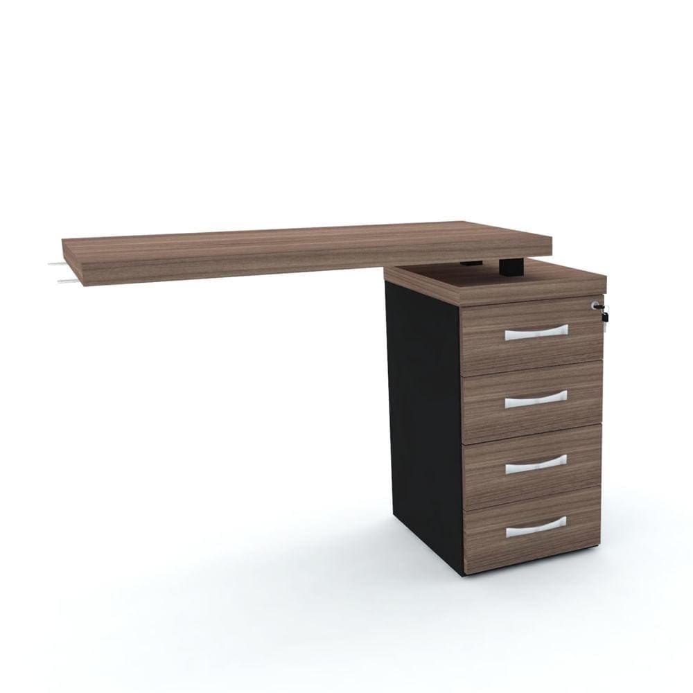 Mesa de Escritório Complemento 104 x 45 cm Pé Gaveteiro 4 Gavetas PE40 em MDP Cor Walnut