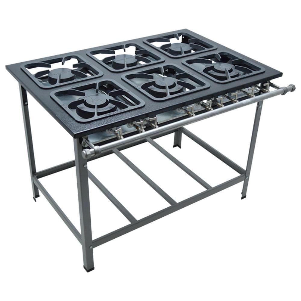 Fogao Industrial 6 Bocas M-15 M/m S2000 30X30 Perfil 6,5Cm Com Porta Panela - Metalmaq