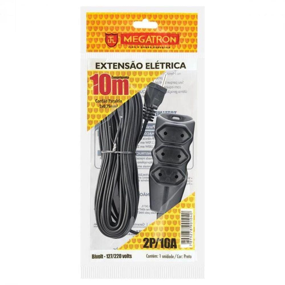Extensao Cabo Pl 2x0,75 10 Metros Preta 104