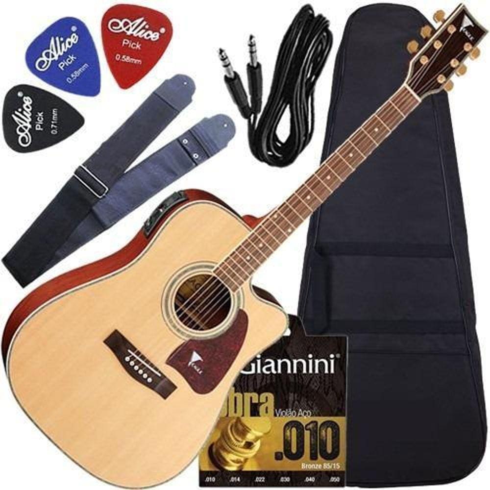 Kit Violão Eagle Ch889 Eletroacústico Folk Cutway Natural
