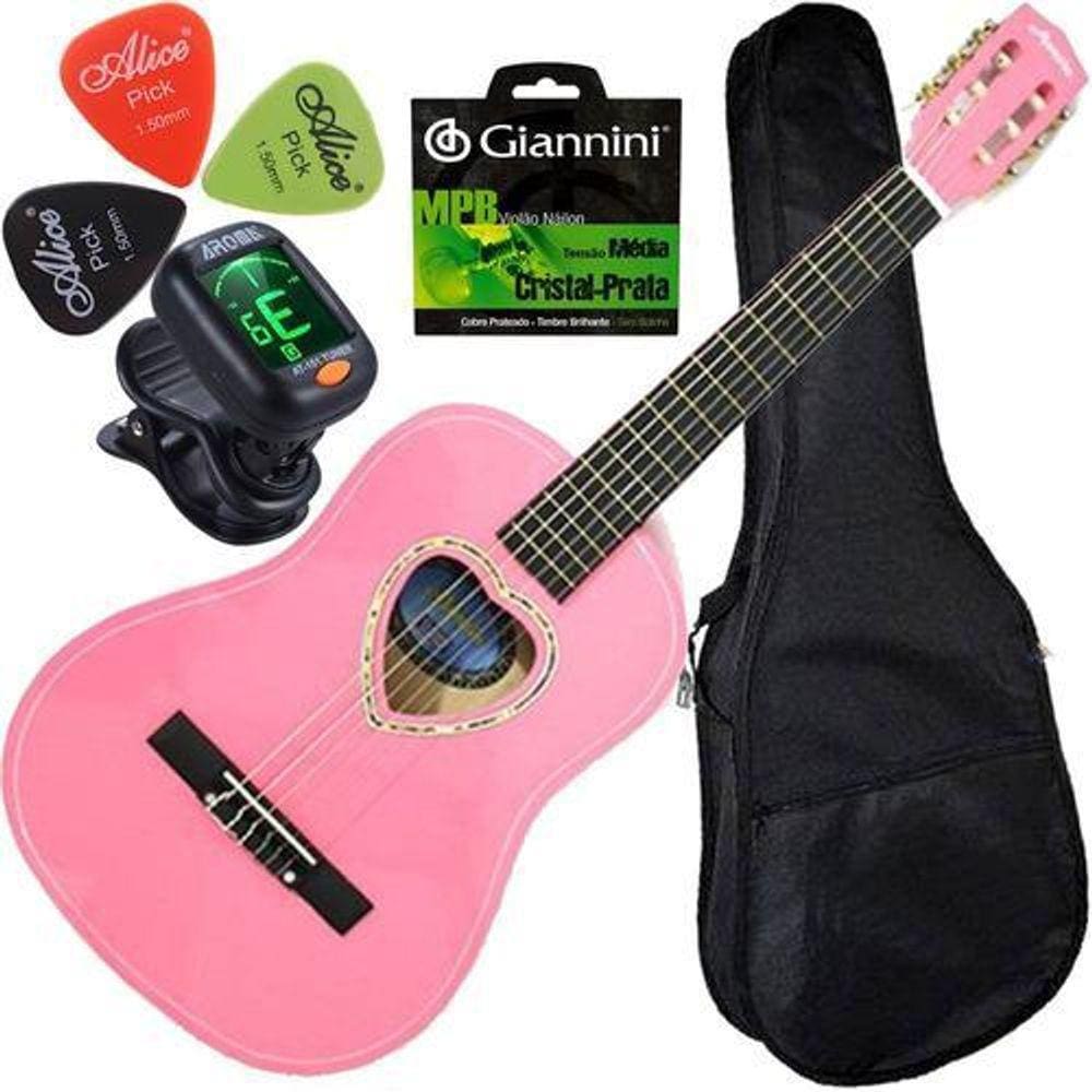 Kit Violão Acústico Infantil 1/2 Cor Rosa Austin Kauthon