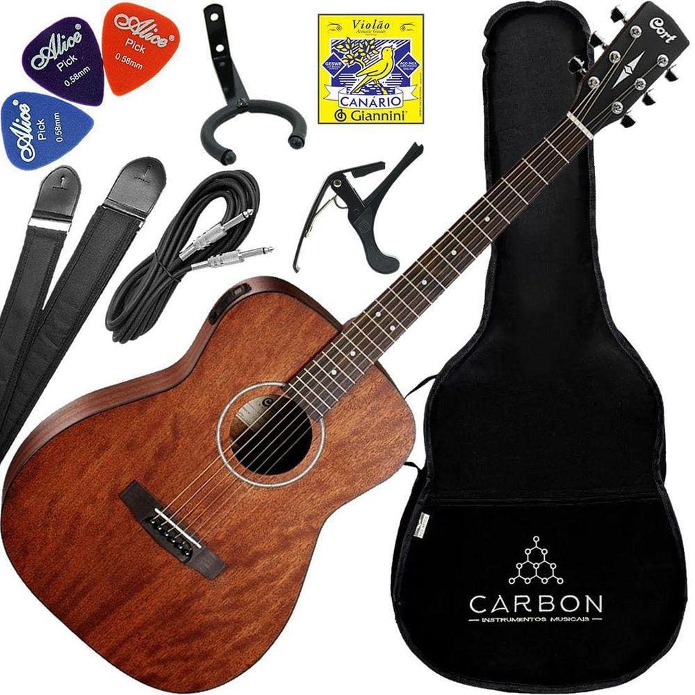 Kit Violão Cort Af510Medx Op Folk Afinador Mahogany Vx02