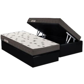 Cama Box Baú Solteiro: Colchão Espuma Ortobom D45 Light + Base CRC Courano Black(88x188)