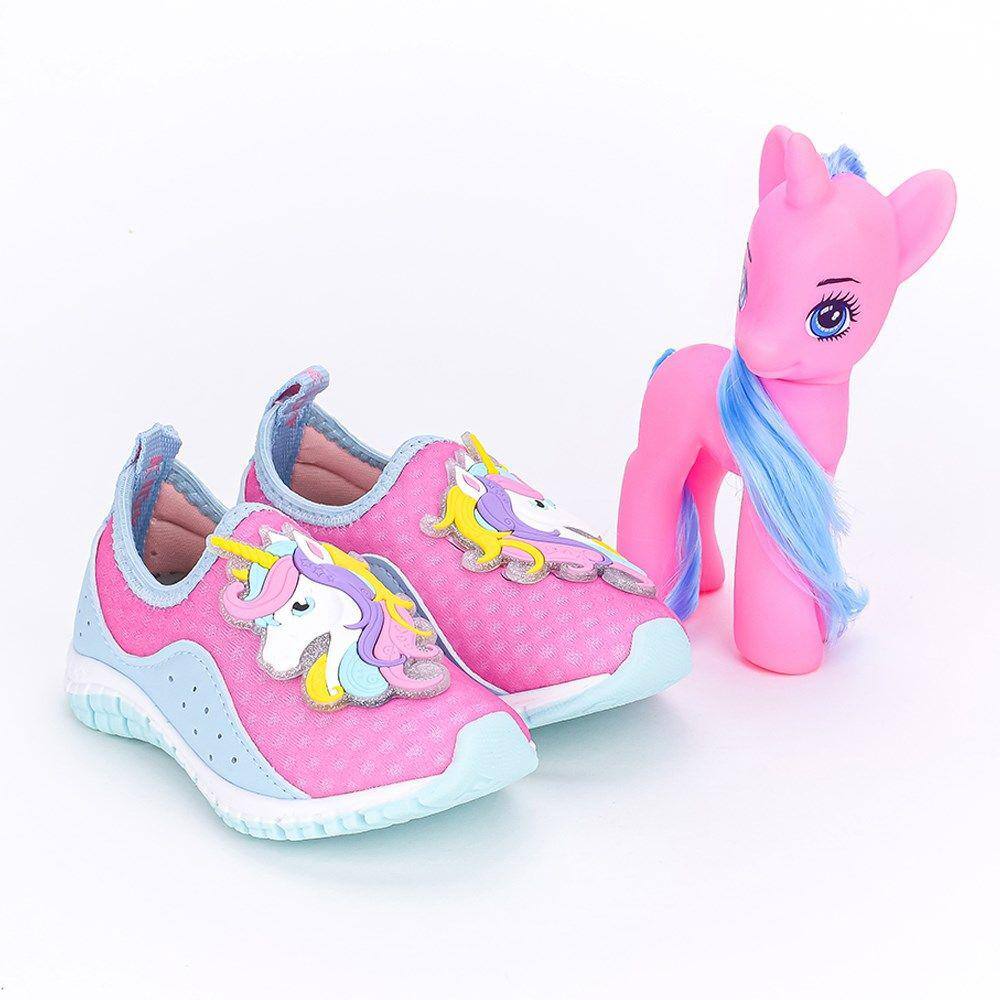 Tênis Infantil Calce Fácil Rosa Azul Kidy Boneco Unicórnio