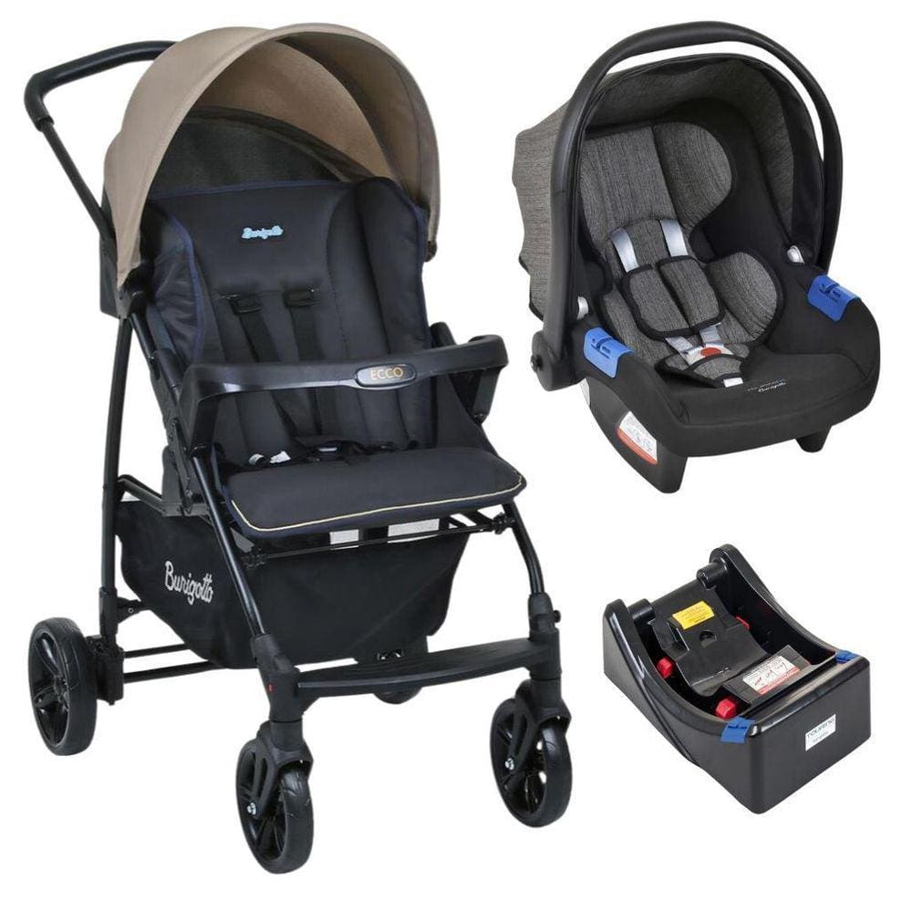 Carrinho De Bebê Ecco Cz Bege Bebê Conforto E Base