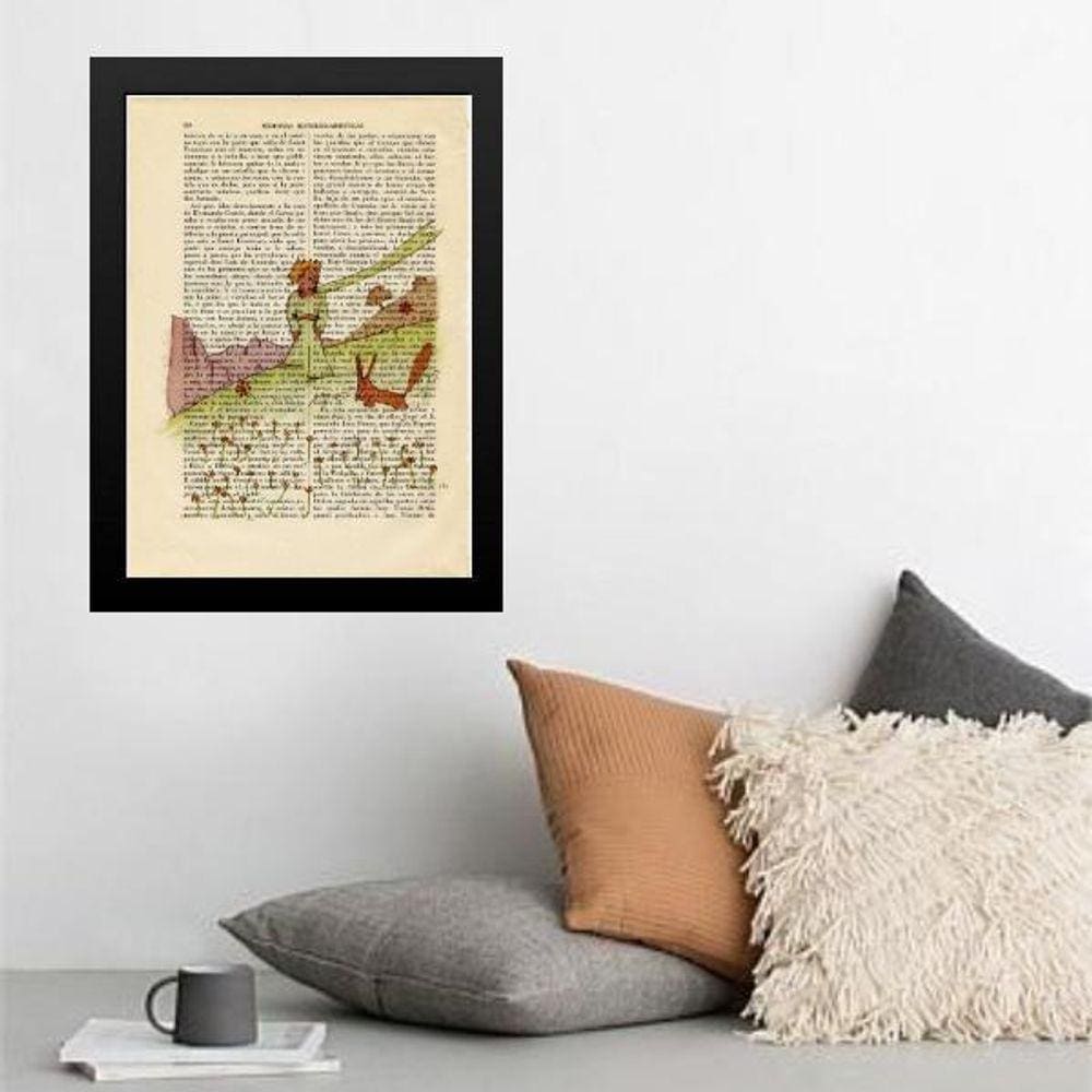 Quadro Retrô Pequeno Príncipe E Raposa 24X18Cm - Com Vidro
