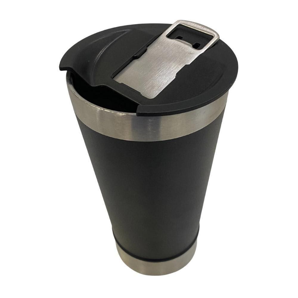 Copo Térmico Com Tampa E Abridor Preto 473Ml Cerveja