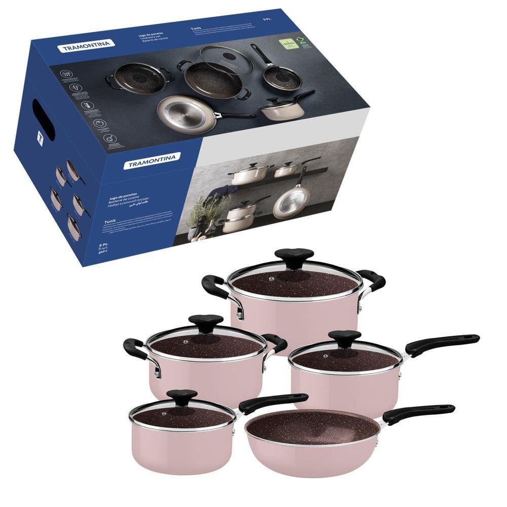 Jogo Panelas 5pçs Tunis Kit Conjunto Antiaderente Tramontina Rosa