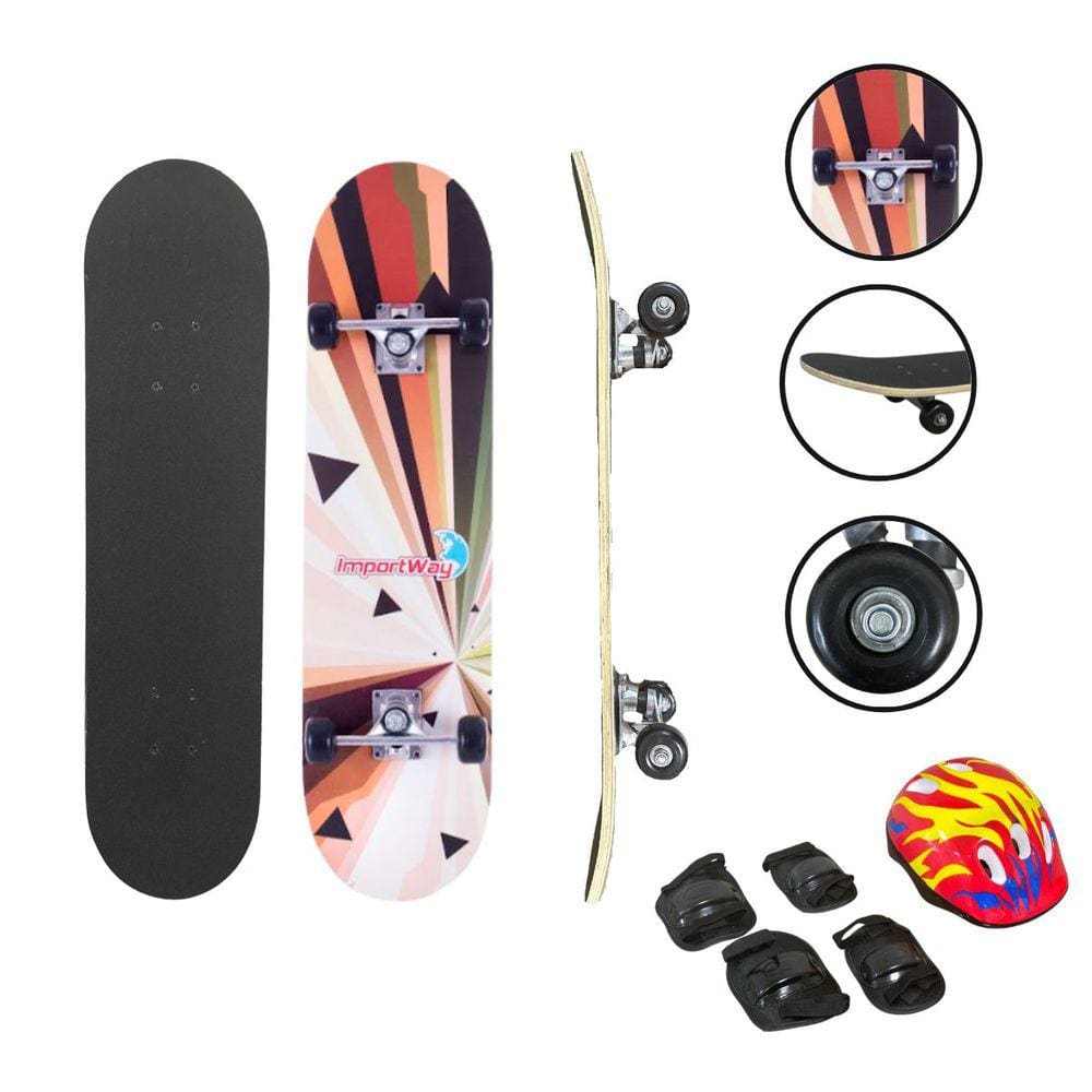 Skate Infantil 31´´ Iniciante Montado Completo com Kit de Proteção Importway Bw-014k Estampado