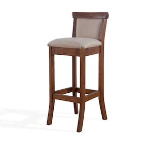 Banqueta Alta Estofadas Com Encosto 36 x 100 Cm Mônaco Madeira Maciça Linho Bege M58
