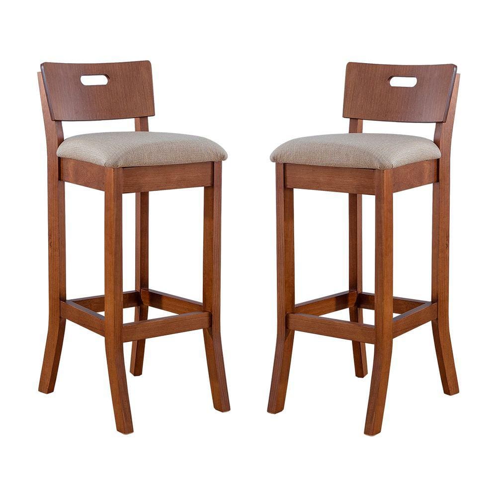 Kit 2 Banquetas Alta Estofada 36 x 96 Cm Dubai Madeira Linho Bege M58