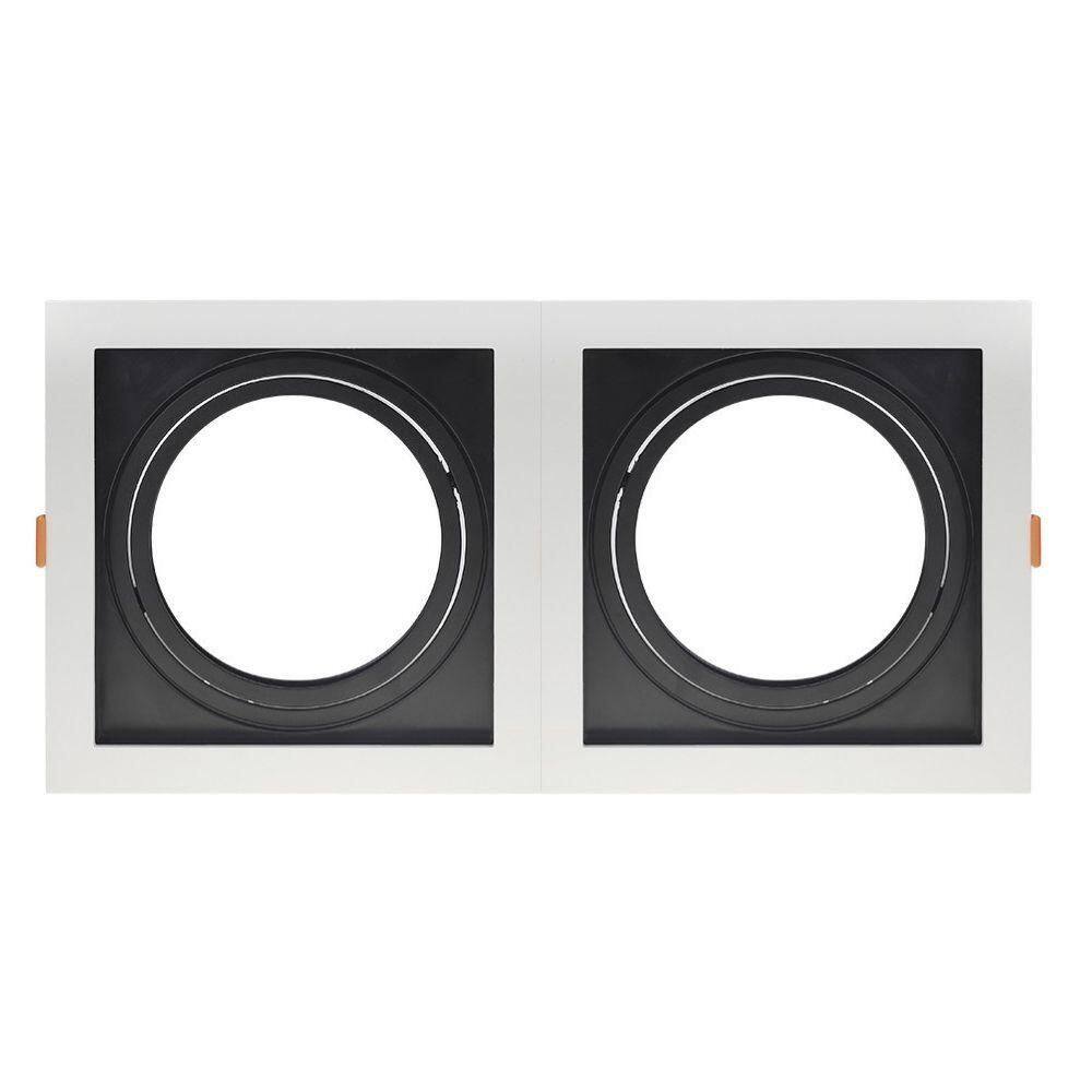Spot De Embutir Quadrado Recuado Duplo Ar111 Direcionável Branco Com Preto