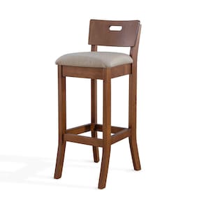 Banqueta Alta Estofada Dubai 36 x 96 Cm Madeira Maciça Linho Bege M58