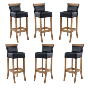 Kit 6 Banquetas Alta Encosto Estofada 36 x 100 Cm Diamantina Madeira Maciça Mel Facto Preto
