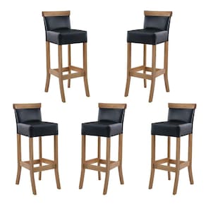 Kit 5 Banquetas Alta Encosto Estofada 36 x 100 Cm Diamantina Madeira Maciça Mel Facto Preto