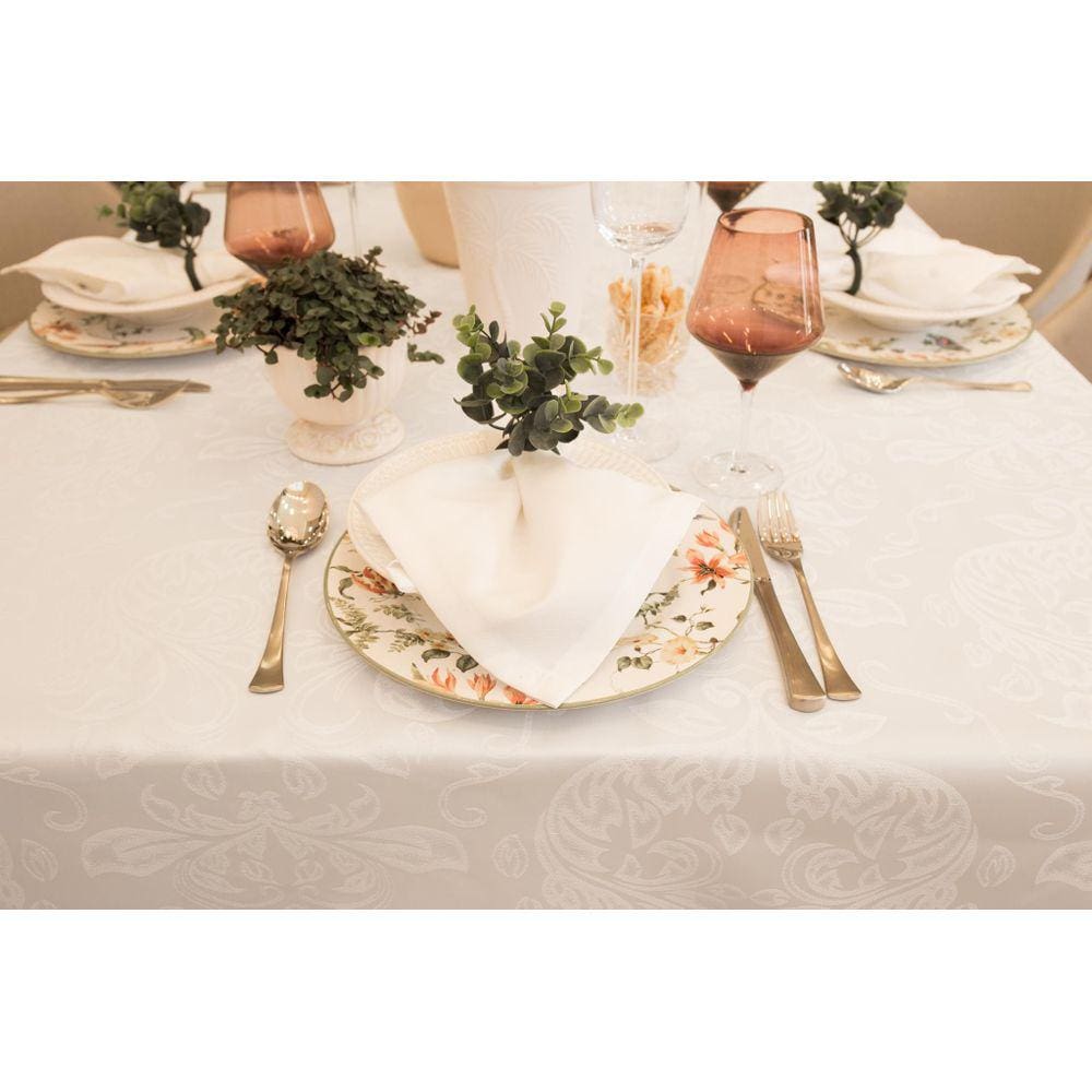 Toalha De Mesa 1,70X2,70 Impermeável Medalhão Branco