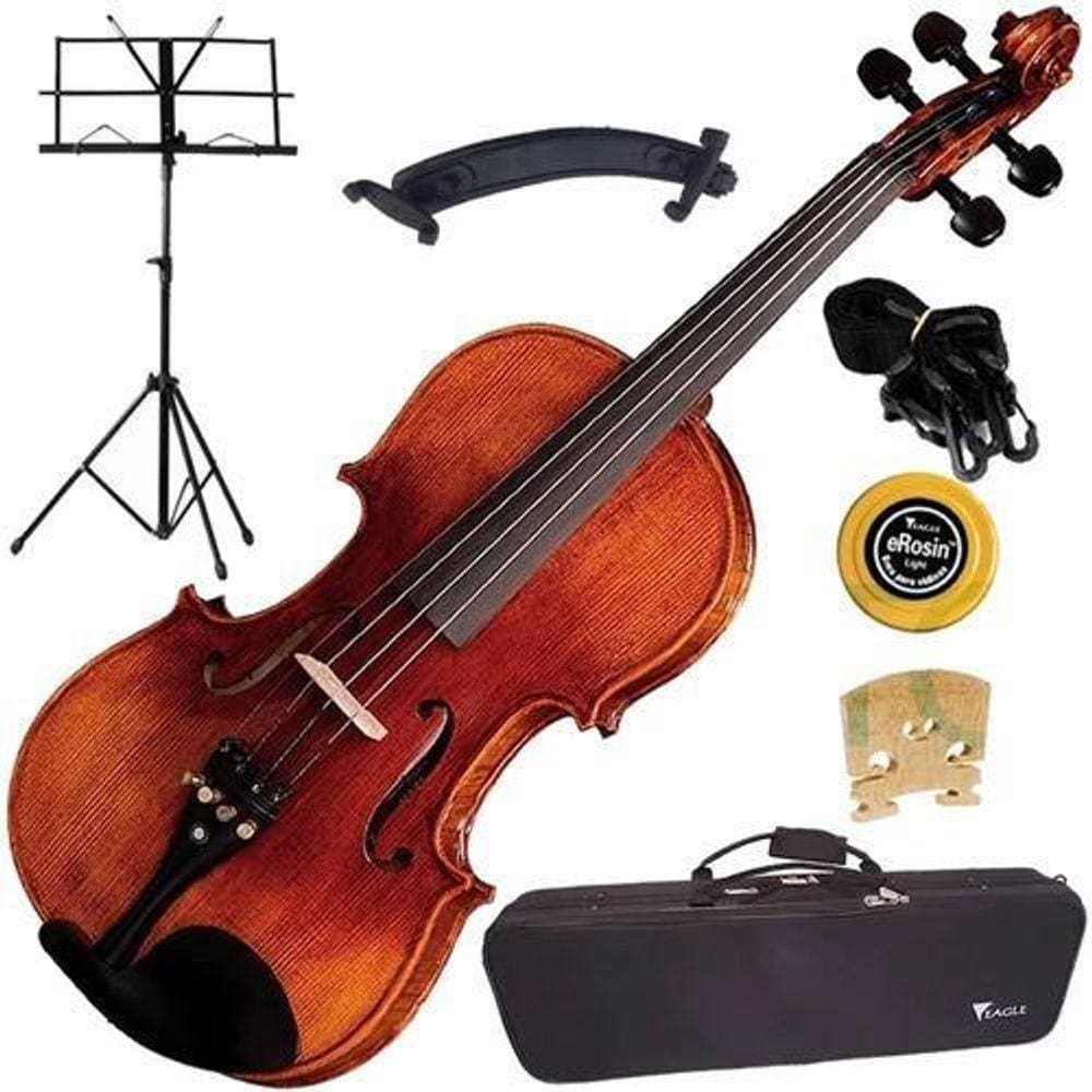 Kit Violino Canhoto 4/4 Maciço Envelhecido Vk644 Eagle