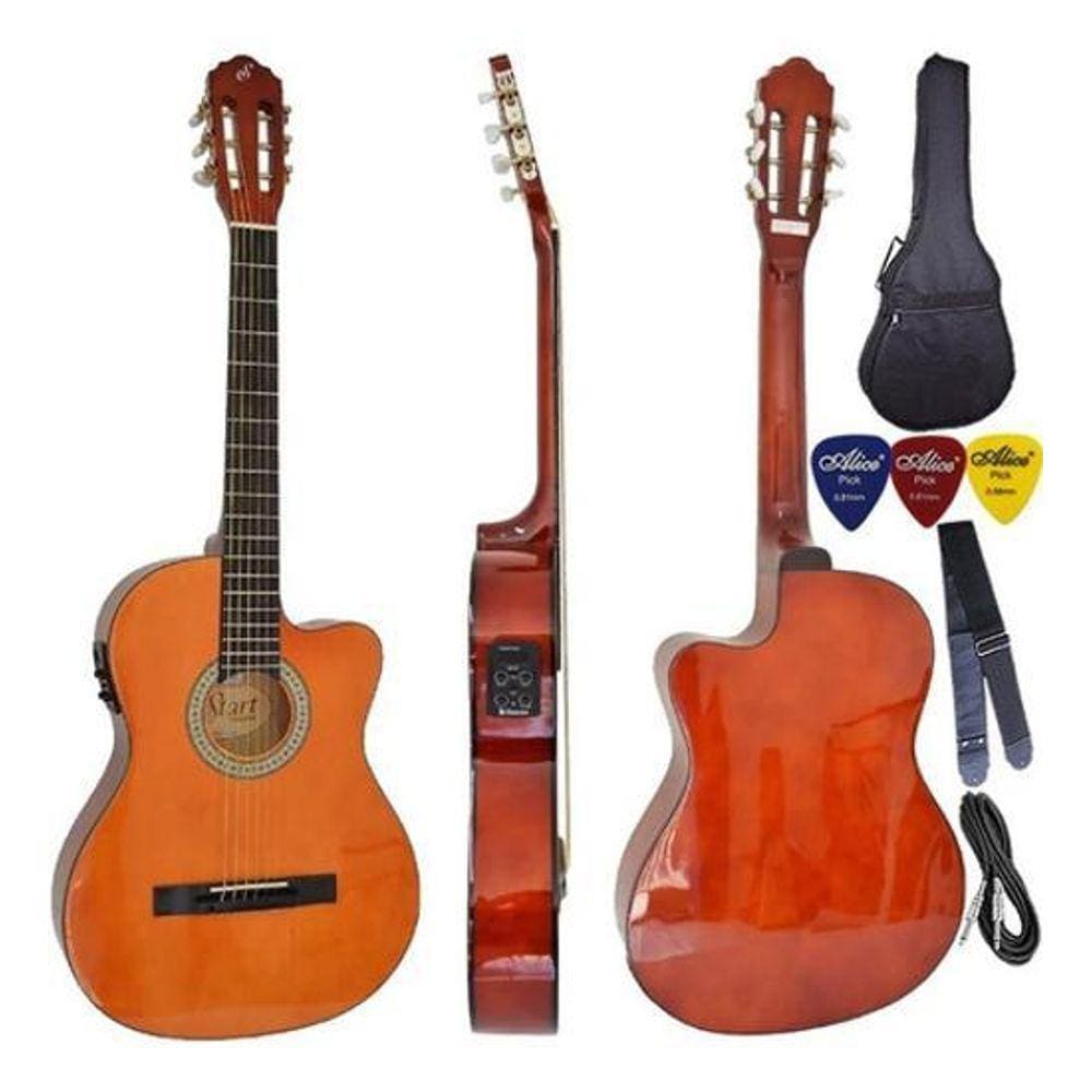 Kit Violão Flat Eletroacústico Afinador Giannini Sf14 Nt Aço