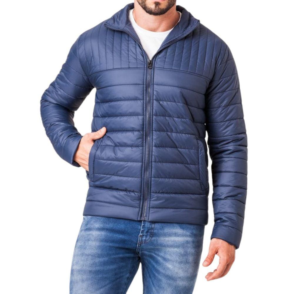 Jaqueta Masculina Puffer Nylon com Ziper Azul Marinho