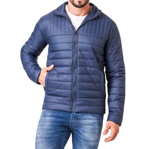 Jaqueta Masculina Puffer Nylon com Ziper Azul Marinho