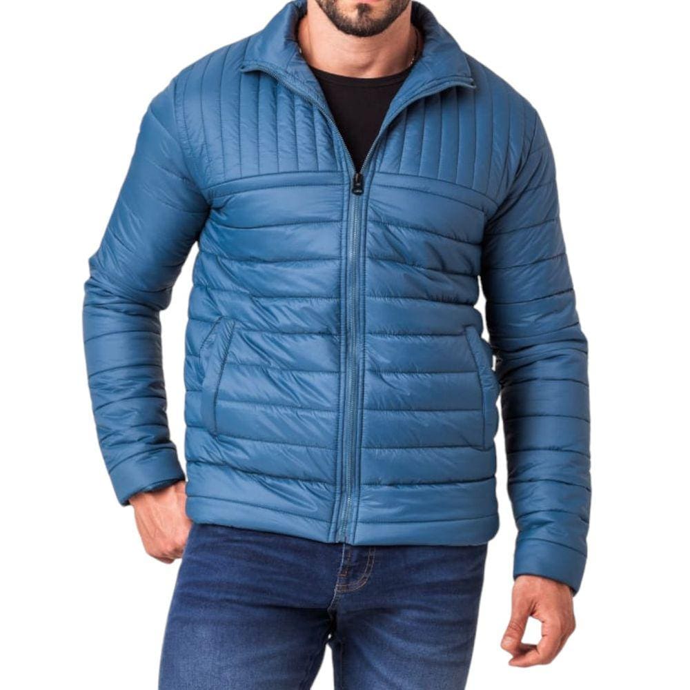 Jaqueta Masculina Puffer Nylon com Ziper Azul Petróleo
