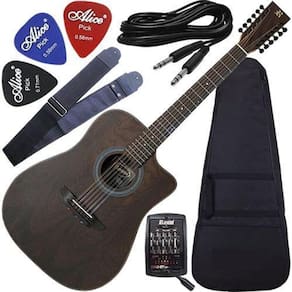 Kit Violão Rozini Eletroacústico Canhoto 12 Cordas Rx415At