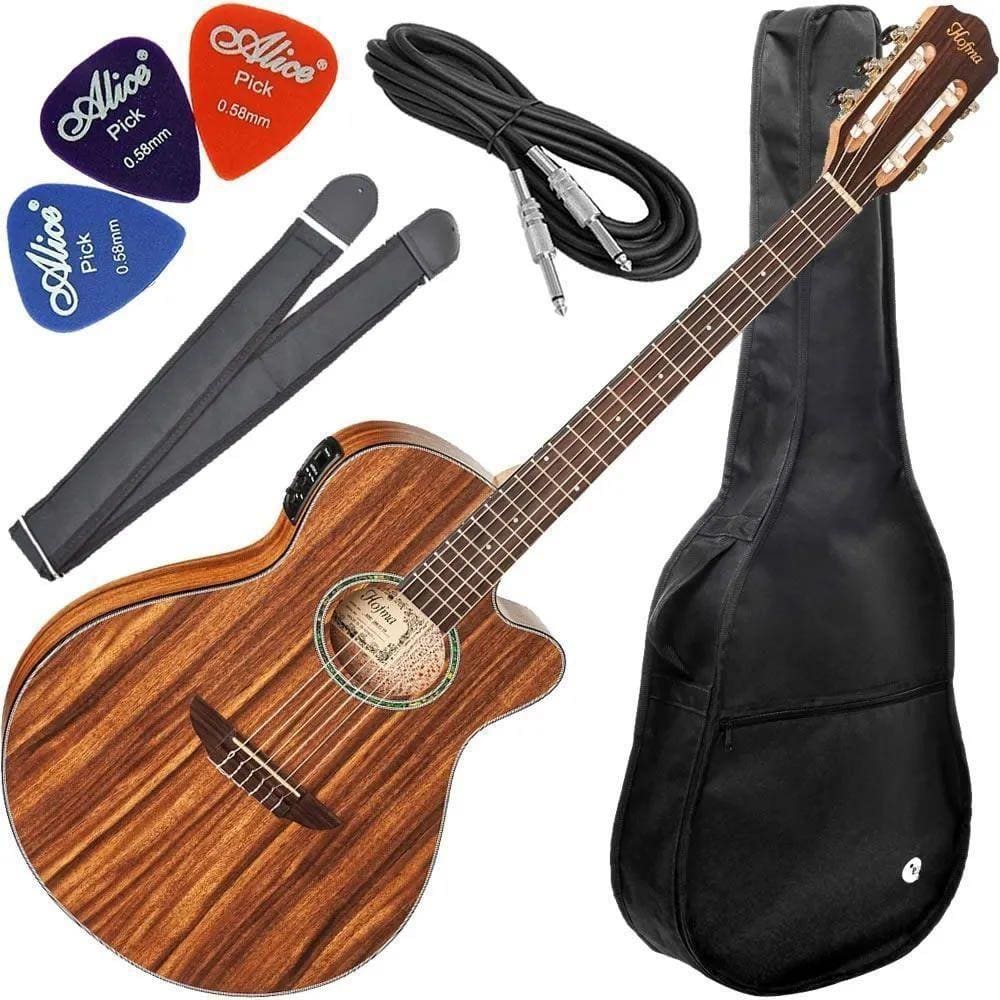 Kit Violão Hofma Eletroacústico Nylon Hmn288 Natural Satin