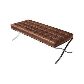 Banco Barcelona Couro Sintético Marrom Base Inox Cor Marrom