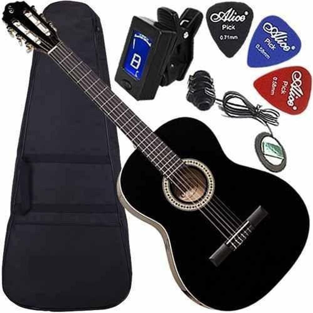 Kit Violão Giannini Elétrico Canhoto Aço Com Capa S14 Preto