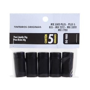 Tinteiro Fixxar Tinta Impressão Preto, MX5500 Plus, EOS, Plus S, 5 Unidades