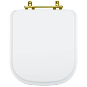 Assento Sanitário Quadra Branco Para Bacia Deca Com Ferragem Dourada