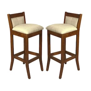 Kit 2 Banquetas Alta Estofada Lucca 36x93 Cm Bancada Bar Madeira Maciça Linho Bege L57