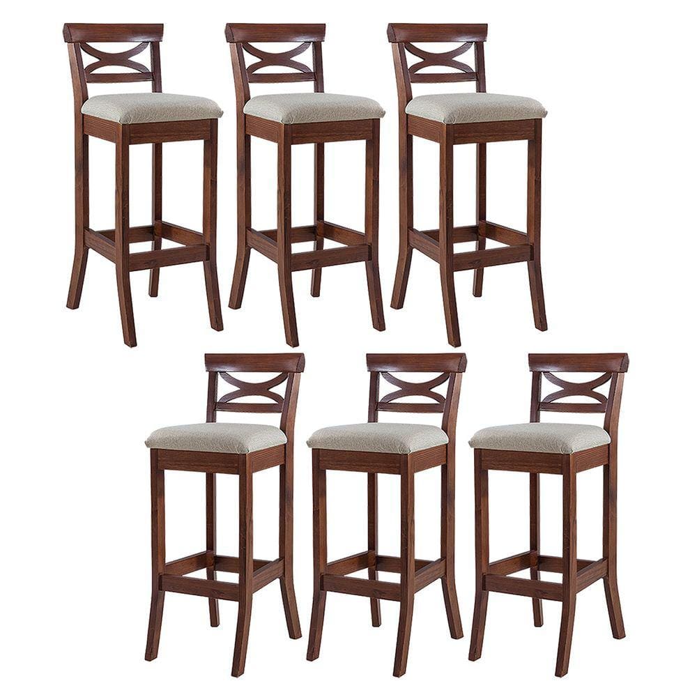 Kit 6 Banquetas Alta Estofada Copacabana 36 x 100 Cm Madeira Maciça Linho Bege M58