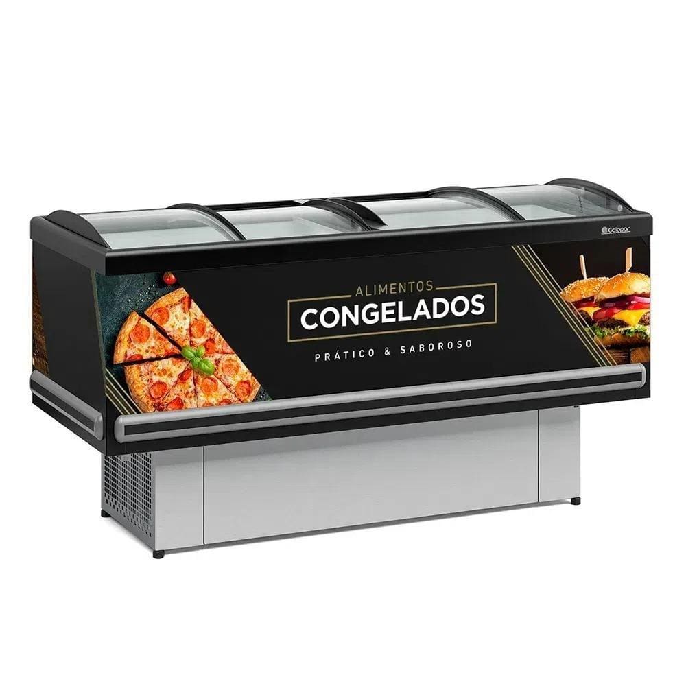 Balcao Refrigerado Premium Ilha Gesv-190 Preto Com Iluminação Vidro Curvo 220V Gelopar