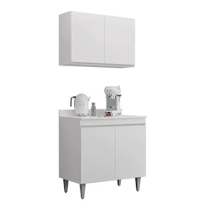 Kit Balcão Cooktop e Armário Isis 80cm C/ Tampo Branco - Vallisa Decor