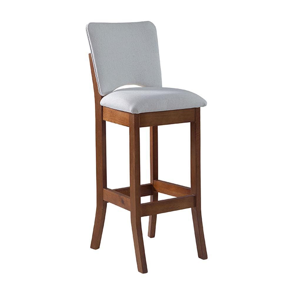 Banqueta Alta Estofada Bianca 38x108Cm Madeira Imbuia Linho Bege Cru L71