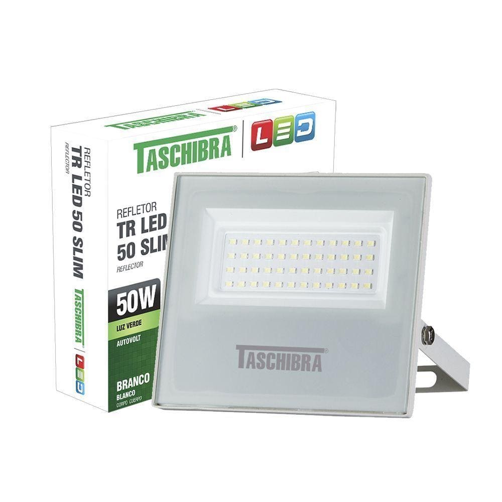 Refletor Taschibra Led Tr Slim 50W Luz Verde Branco Bivolt