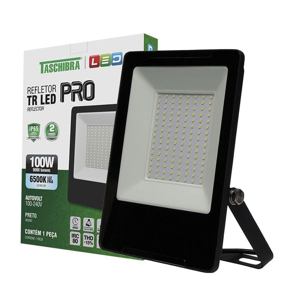Refletor Taschibra Tr Led Profissional 100W Luz Branco Fria 6500K Preto Bivolt