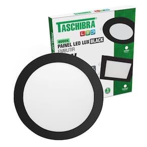 Painel De Led Redondo Embutir 24w Preto Bivolt Taschibra 4000k Luz Neutra