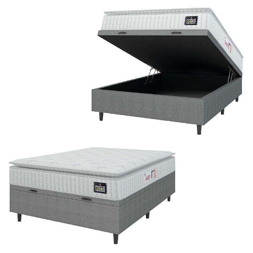 Cama Box Baú Colchão Casal Espuma D45 Lazio Pillow Top 138x70cm Branco/cinza Hellen Branco
