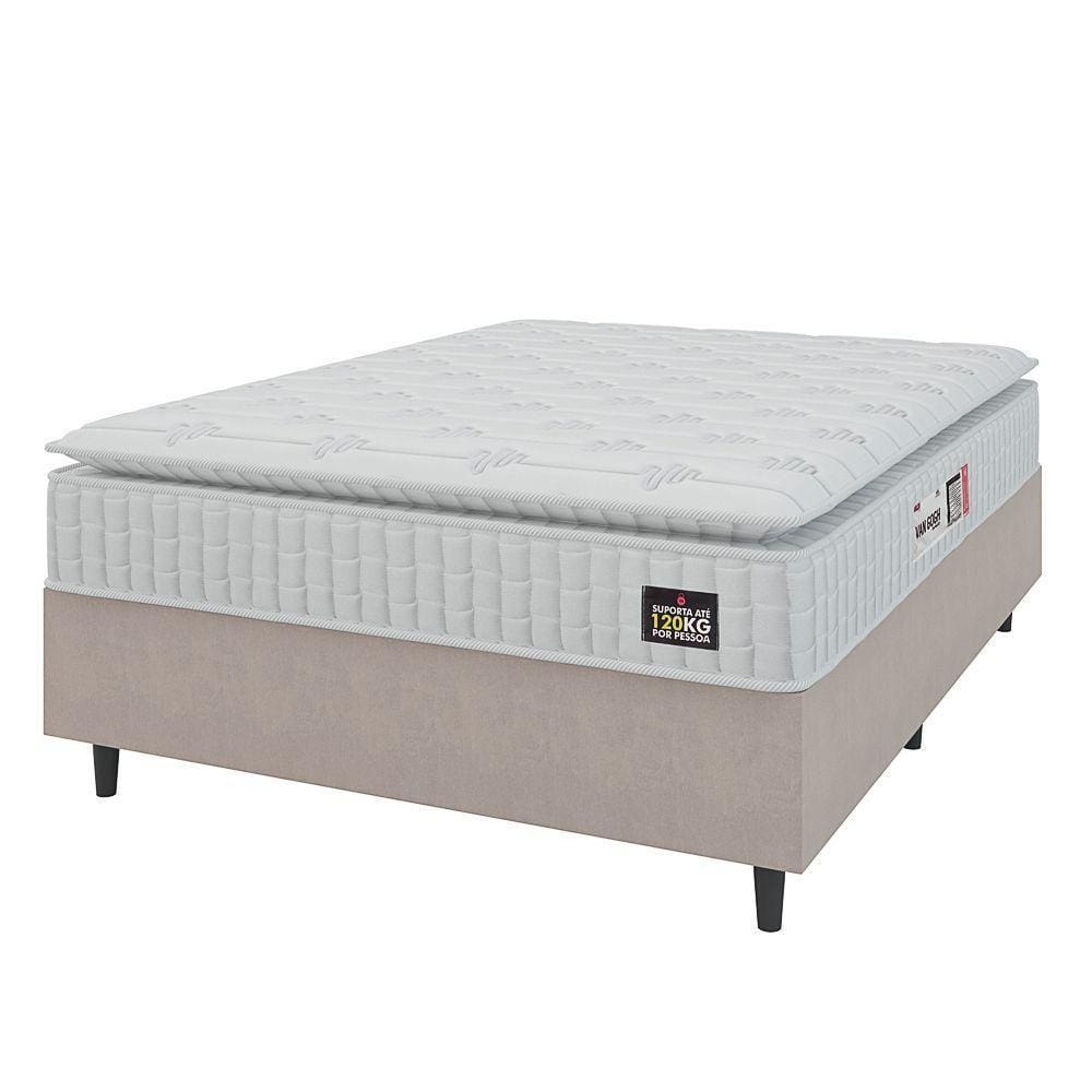 Cama Box Colchão Casal Espuma D33 Vangogh Pillow Top 138x67cm Branco/bege Hellen Branco