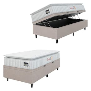 Cama Box Baú Colchão Solteiro Espuma D45 Lazio Pillow Top 88x70cm Branco/bege Hellen Bege