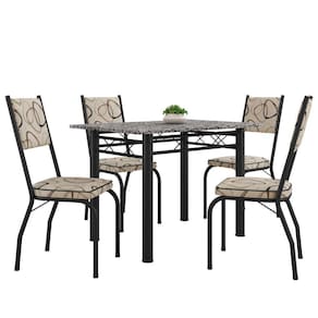 Conjunto Sala De Jantar Mesa Tampo Granito Com 4 Cadeiras Diana Preto/cedro Artefamol Preto Fosc