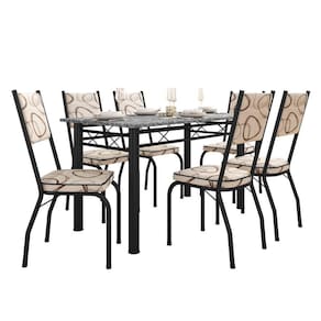 Conjunto Sala De Jantar Mesa Tampo Granito 1,40m Com 6 Cadeiras Diana Preto/cedro Artefamol Preto Fosc