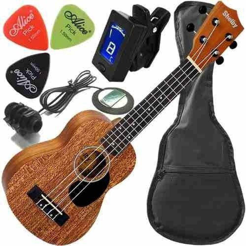 Kit Ukulele Completo Escudo Soprano Elétrico Su21M Shelby